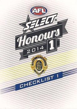 2014 Select AFL Honours Series 1 #1 Checklist 1 Front
